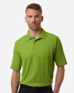 CORE365 CE106 Men’s Resolve CVC Performance Pique Polo – Acid Green (on model)