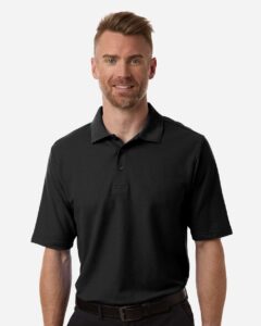CORE365 CE106 Men’s Resolve CVC Performance Pique Polo – Black (on model)