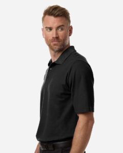 CORE365 CE106 Men’s Resolve CVC Performance Pique Polo – Black (on model side)