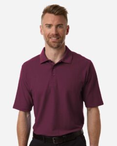 CORE365 CE106 Men’s Resolve CVC Performance Pique Polo – Burgundy (on model)