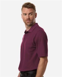 CORE365 CE106 Men’s Resolve CVC Performance Pique Polo – Burgundy (on model side)
