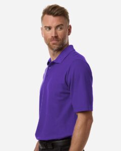 CORE365 CE106 Men’s Resolve CVC Performance Pique Polo – Campus Purple (on model side)
