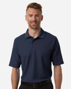 CORE365 CE106 Men’s Resolve CVC Performance Pique Polo – Classic Navy (on model)