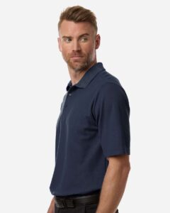CORE365 CE106 Men’s Resolve CVC Performance Pique Polo – Classic Navy (on model side)