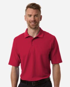 CORE365 CE106 Men’s Resolve CVC Performance Pique Polo – Classic Red (on model)