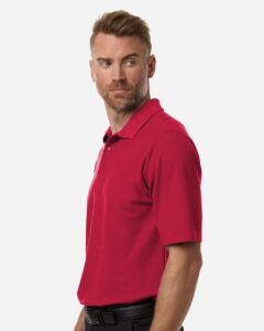 CORE365 CE106 Men’s Resolve CVC Performance Pique Polo – Classic Red (on model side)