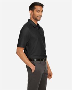 CORE365 CE112 Men’s Fusion ChromaSoft™ Pique Polo – Black (on model side)
