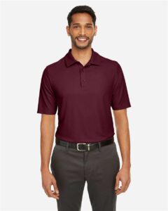 CORE365 CE112 Men’s Fusion ChromaSoft™ Pique Polo – Burgundy (on model)