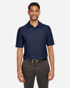 CORE365 CE112 Men’s Fusion ChromaSoft™ Pique Polo – Classic Navy (on model)