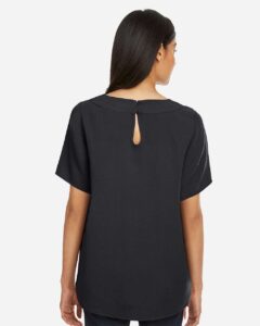 Devon & Jones DP613W Women’s Perfect Fit™ Boat Neck Blouse – Black (on model back)