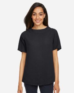 Devon & Jones DP613W Women’s Perfect Fit™ Boat Neck Blouse – Black (on model)