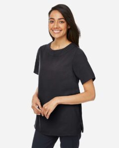 Devon & Jones DP613W Women’s Perfect Fit™ Boat Neck Blouse – Black (on model side)