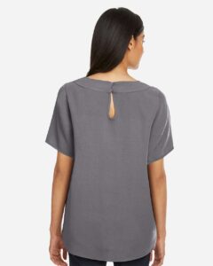 Devon & Jones DP613W Women’s Perfect Fit™ Boat Neck Blouse – Graphite (on model back)