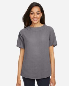 Devon & Jones DP613W Women’s Perfect Fit™ Boat Neck Blouse – Graphite (on model)