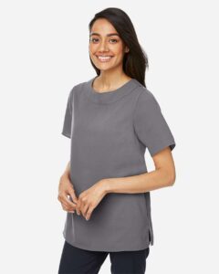 Devon & Jones DP613W Women’s Perfect Fit™ Boat Neck Blouse – Graphite (on model side)