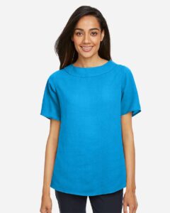 Devon & Jones DP613W Women’s Perfect Fit™ Boat Neck Blouse – Ocean Blue (on model)