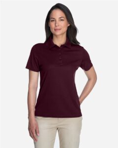 CORE365 78181 Women’s Origin Performance Piqué Polo – Burgundy (on model)