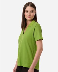 CORE365 CE106W Women’s Resolve CVC Performance Pique Polo – Acid Green (on model side)