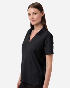 CORE365 CE106W Women’s Resolve CVC Performance Pique Polo – Black (on model side)