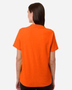 CORE365 CE106W Women’s Resolve CVC Performance Pique Polo – Campus Orange (on model back)