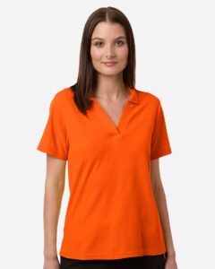 CORE365 CE106W Women’s Resolve CVC Performance Pique Polo – Campus Orange (on model)