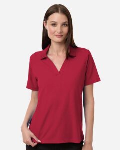 CORE365 CE106W Women’s Resolve CVC Performance Pique Polo – Classic Red (on model)