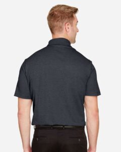 Devon & Jones DG22 Men’s CrownLux Performance® Address Mélange Polo – Black Melange (on model back)