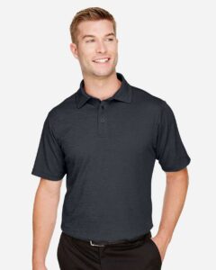 Devon & Jones DG22 Men’s CrownLux Performance® Address Mélange Polo – Black Melange (on model)