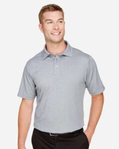 Devon & Jones DG22 Men’s CrownLux Performance® Address Mélange Polo – Grey Melange (on model)