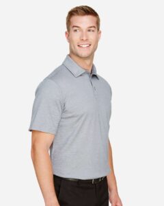 Devon & Jones DG22 Men’s CrownLux Performance® Address Mélange Polo – Grey Melange (on model side)