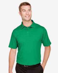 Devon & Jones DG22 Men’s CrownLux Performance® Address Mélange Polo – Kelly Green Melange (on model)