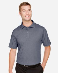 Devon & Jones DG22 Men’s CrownLux Performance® Address Mélange Polo – Navy Melange (on model)