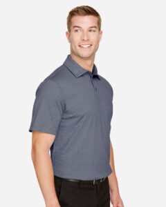 Devon & Jones DG22 Men’s CrownLux Performance® Address Mélange Polo – Navy Melange (on model side)