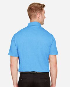Devon & Jones DG22 Men’s CrownLux Performance® Address Mélange Polo – Ocean Blue Melange (on model back)