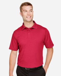 Devon & Jones DG22 Men’s CrownLux Performance® Address Mélange Polo – Red Melange (on model)