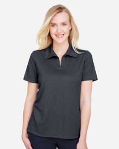 Devon & Jones DG22W Women’s CrownLux Performance® Address Melange Polo – Black Melange (on model)