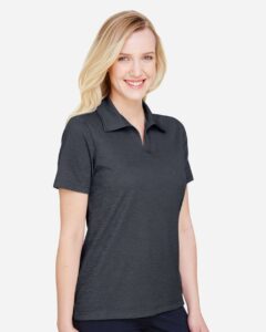 Devon & Jones DG22W Women’s CrownLux Performance® Address Melange Polo – Black Melange (on model side)