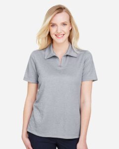 Devon & Jones DG22W Women’s CrownLux Performance® Address Melange Polo – Grey Melange (on model)
