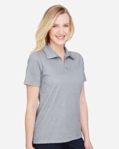 Devon & Jones DG22W Women’s CrownLux Performance® Address Melange Polo – Grey Melange (on model side)