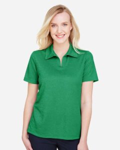 Devon & Jones DG22W Women’s CrownLux Performance® Address Melange Polo – Kelly Green Melange (on model)