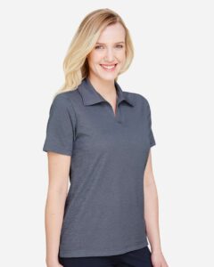 Devon & Jones DG22W Women’s CrownLux Performance® Address Melange Polo – Navy Melange (on model side)