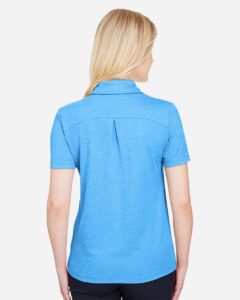 Devon & Jones DG22W Women’s CrownLux Performance® Address Melange Polo – Ocean Blue Melange (on model back)