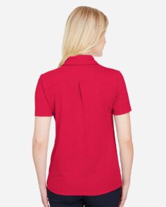 Devon & Jones DG22W Women’s CrownLux Performance® Address Melange Polo – Red Melange (on model back)