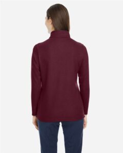 CORE365 CE405W Women’s Fusion ChromaSoft™ Pique Quarter-Zip Pullover – Burgundy (on model back)