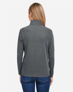 CORE365 CE405W Women’s Fusion ChromaSoft™ Pique Quarter-Zip Pullover – Carbon Heather (on model back)