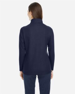 CORE365 CE405W Women’s Fusion ChromaSoft™ Pique Quarter-Zip Pullover – Classic Navy (on model back)