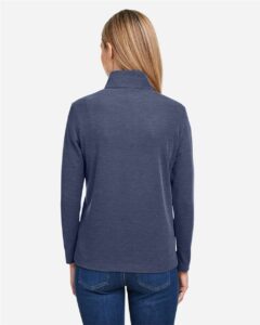 CORE365 CE405W Women’s Fusion ChromaSoft™ Pique Quarter-Zip Pullover – Classic Navy Heather (on model back)