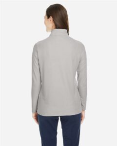 CORE365 CE405W Women’s Fusion ChromaSoft™ Pique Quarter-Zip Pullover – Platinum (on model back)