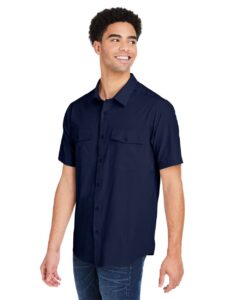 CORE365 CE510 Men’s Ultra UVP® Marina Shirt – Classic Navy (on model side)