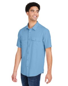 CORE365 CE510 Men’s Ultra UVP® Marina Shirt – Columbia Blue (on model side)